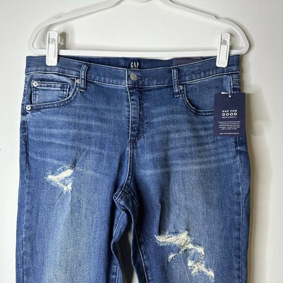 Gap Jeans Women 32 Low Rise True Skinny Distressed Medium Wash Stretch Y2K NWT - Picture 3 of 5